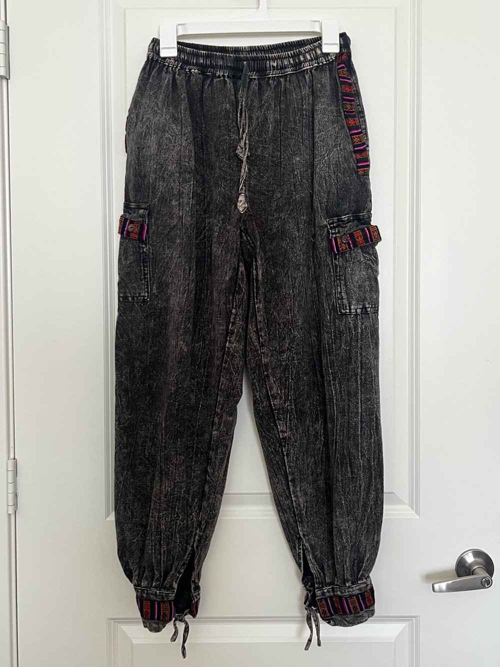 100% Cotton Distressed Patchwork Bohemian Cargo Joggers size medium